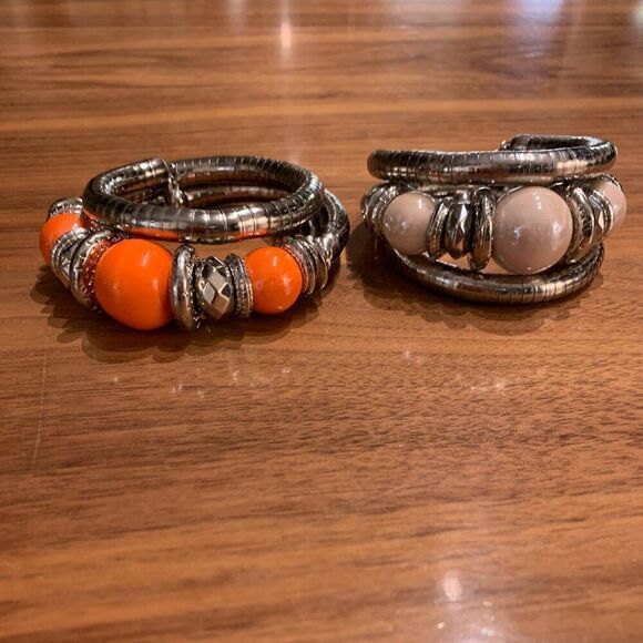 Bracelet, fashion, silver and orange coil, large scale, boho, native, cowgirl - Picture 5 of 16